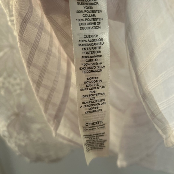 Chico's White Sheer Lace Cutout Sleeve Blouse size 2 /L - Picture 7 of 16